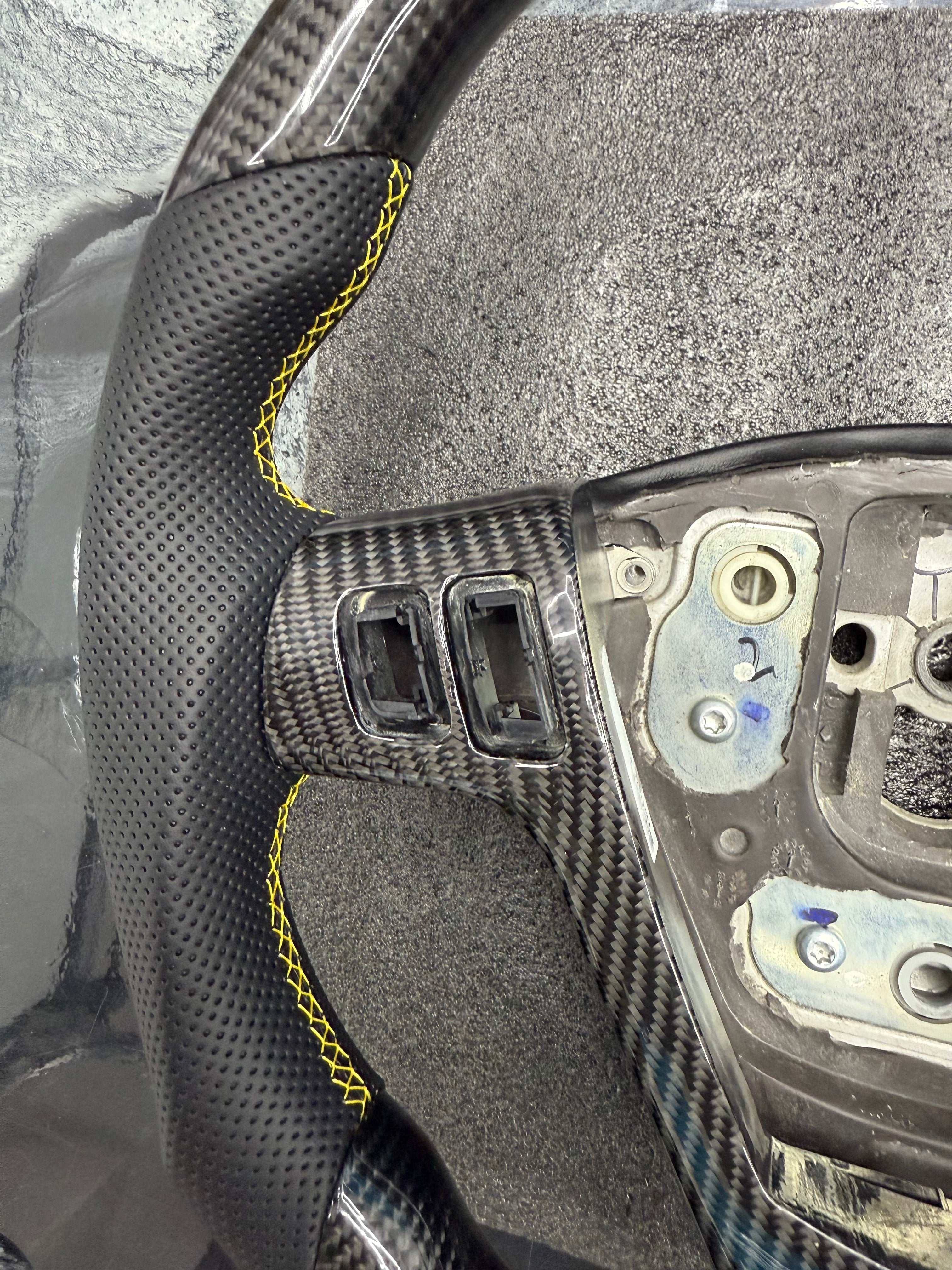 2003 - 2008 CTS, CTS-V V1 Custom Carbon Fiber Steering Wheel with Perforated Leather Hand Grips / Leather Rear Cover